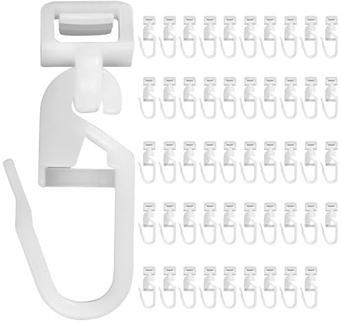 50 ganchos de cortina de plástico para ventana, ganchos de cortina de caravana, ganchos de cortina de ducha para riel deslizante, ganchos de polea, rodillo deslizante de cortina para puerta