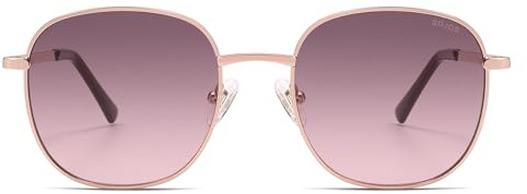 SOJOS Designer Round Rettangolare Occhiali Da Sole Flat Riflettente Lente Telaio Metallo SJ1137, Cornice oro rosa, lenti graduate grigie rosa, s