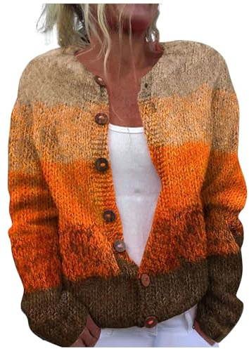 Cardigan en Laine pour Femme - Cardigan surdimensionné avec Boutons - Chaud et coloré - Imprimé - Veste Douillette - Veste épaisse et Chaude - Veste en Laine - Pull en Tricot épais Y2k