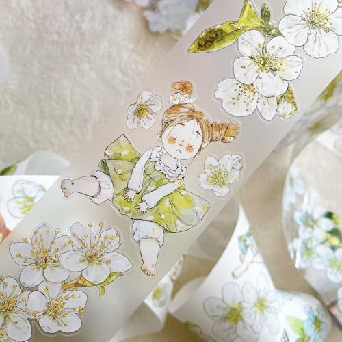 RICHTAPES Seahorse Forest Vol6 A35 Pear Blossom Vit, Pre-Cut Washi/PET Tape Stickers, Original design, för klippbokstillbehör, klippbok tejp klistermärken, skräpjournal Supplies (matta PET)
