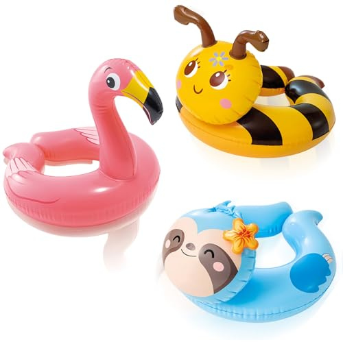 Anello da nuoto YAAVAAW per bambini 2-8 anni, 3 pezzi, gonfiabile, forma di animale, cartone animato, anello da acqua, piscina, nuoto, anello per ragazzi e ragazze, estate, piscina, acqua, giocattolo