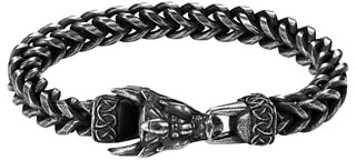 Flongo Viking drakarmband för män: svart rostfritt stål pansarkedja kubansk kedja armband med drakhuvud män armband punk viking nordiskt smycke 22,5 cm gåva till honom make vän