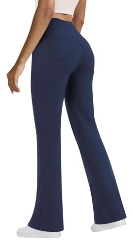 SEAJOJO Yoga Pants with Pockets for Women, High Waist Tummy Control Flare Business Casual Dress Trouser Navy Blue
