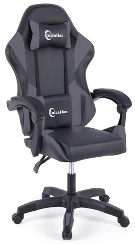 Ruication Gaming Chair Office Chair Desk Chair Swivel Tilt Computer Chair Ergonomic Design with Headrest & Lumbar Cushion Reclining Back Support for Home Office (Grey)