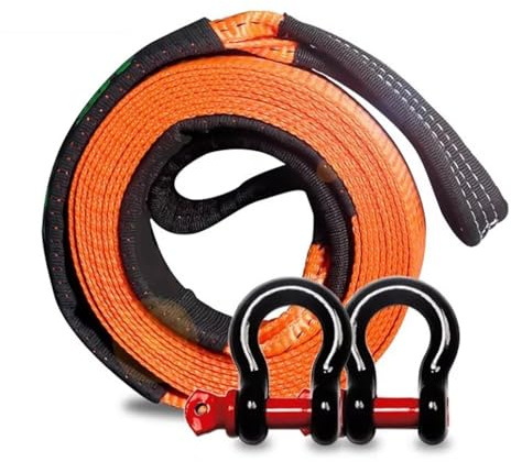 Offroad Recovery Strap Kit, 3 X 30ft Tow Strap+ Shackle Hitch Receiver 2 Inch 27000 Lbs+ Ring Shackles+Bag, Winching Accessories(Oranje,5 tons 5 meters)