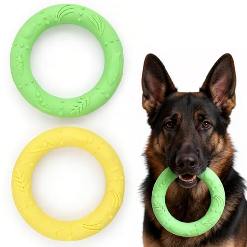 Lot de 2 jouets à mâcher en caoutchouc naturel pour chien - Anneau à mâcher en caoutchouc indestructible - Jouet ludique pour les soins dentaires - Pour grands et petits chiens - Jaune et vert