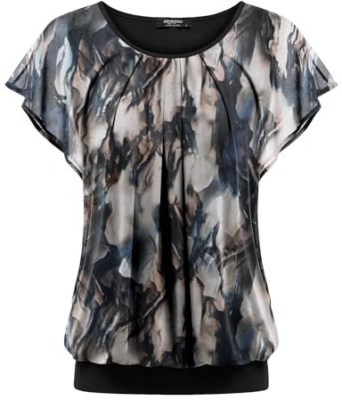 Zeagoo Magliette Donna Estive Manica Corta Elegante T-Shirt Top Maglia in Rete Elasticizzata Casual Crew Neck Floreale Shirt