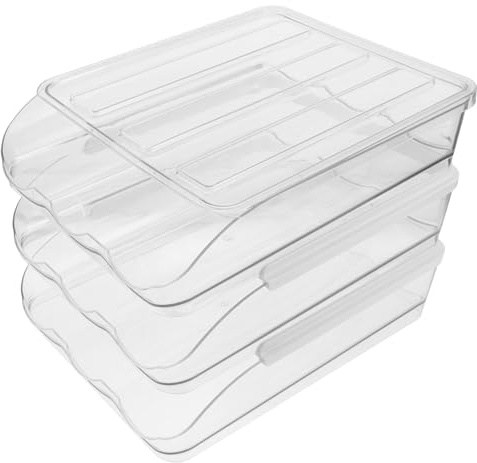 IWOWHERO Organizador de Huevos Transparente Apilable Ruedas para Refrigerador Contenedor Rodante de Plástico de Tres Niveles Almacenamiento para Huevos de Cocina Bandeja para Nevera de