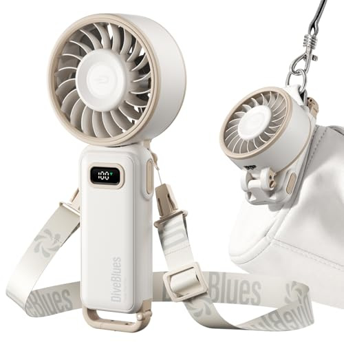 Diveblues - Ventilador Portátil de Mano Plegable con Batería - para Mano, Escritorio y Cuello - 100 Velocidades Ajustables y hasta 12h de Autonomía - Ideal para Viajar, Playa, Camping y Oficina