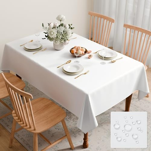 GFCC White Table Cloth 240x150cm Wipe Clean Waterproof, 59x94 Inch | Spill-Proof, Stain-Proof, Machine Washable, Polyester, Rectangular Tablecloth for Home Dining Kitchen Garden Party