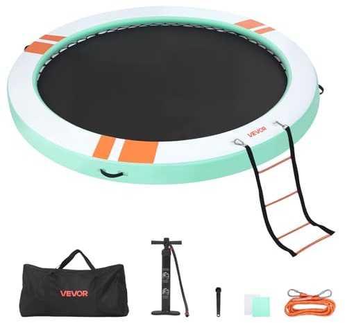 VEVOR Piattaforma Rotondo Galleggiante Gonfiabile da Piscina Diametro 3,66 m, Pontile Galleggiante Gonfiabile per Piscina Spiaggia Mare Feste sull'Acqua con Scala Rimovibile, Spessore 150 mm