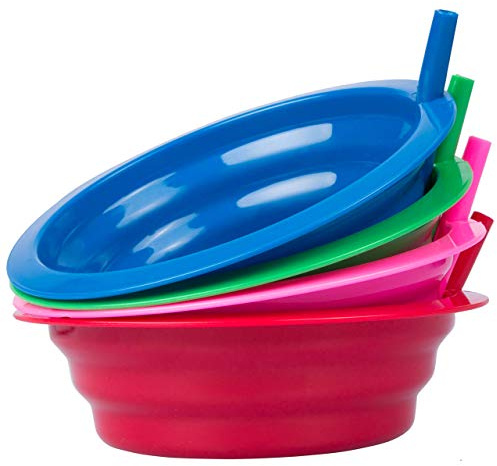 Cibi Cereal Bowls with Straws for Kids BPA-Free Plastic | Toddler Sip-A-Bowls with Built-In Straw for Cereal and Soup | Set of 4 Colorful Breakfast Bowls…