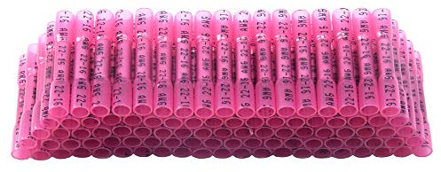 Yosawo 100-Pieces Heat Shrink Butt Connectors,Waterproof Insulated Wire Connectors,Marine Automotive Crimp Terminal Connector,Hot Melt Adhesive Butt Splice DIY Kit 16-22 AWG Red