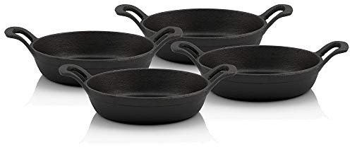 BBQ-Toro serveringspanna i gjutjärn, 4 stycken | Ø 20 cm – rund | grillpannor, gjutjärnspanna, stekpanna, grillpannor, gjutjärnspanna, serveringspanna, bordspanna