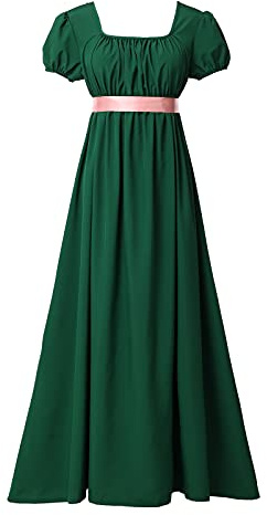 COSDREAMER Robe Médiévale Victorienne Vintage Regency pour Femme Taille Haute à Manches Bouffantes à Volants avec Ruban