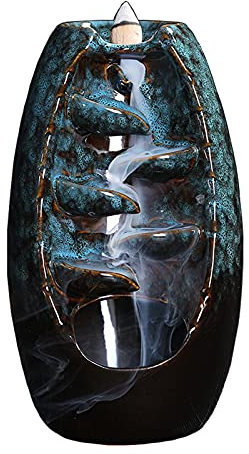 xunfu Bruciatore Incenso a Cascata in Ceramica, con 60 Coni di Incenso e 1 Cuscino, per Decorazioni Aromatiche e Decorazioni per la casa, Blu Grande Nuovo