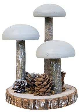 HEITMANN DECO Champignons sur Tronc d'arbre Gris, Environ 14 x 11 x 11 cm