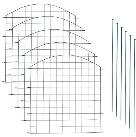Randaco Teichzaun Set, 5x Teichzaun Steckzaun mit 11 Zaunelemente-5 Zaunelemente 6 Befestigungsstäben, Länge 3,75 m Oberbogen Metallzaun Grün