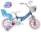 Vélo ATLAS Mädchen Fahrrad 12 Zoll Frozen Ausgestattet mit 1 Bremse, Korb Vorne, Puppentür Hinten, Schutzblech, Gehäuse und Stabilisatoren + Eiskönigin Helm Kinderfahrrad, himmelblau