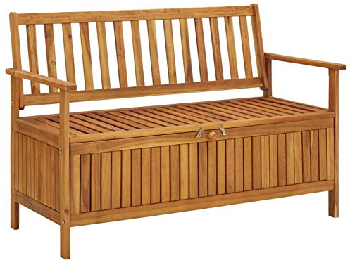 Festnight Panchina Contenitore da Esterno, Panca Contenitore, Cassapanca Contenitore Legno, con Cuscino, in Legno Massello di Acacia 120 cm