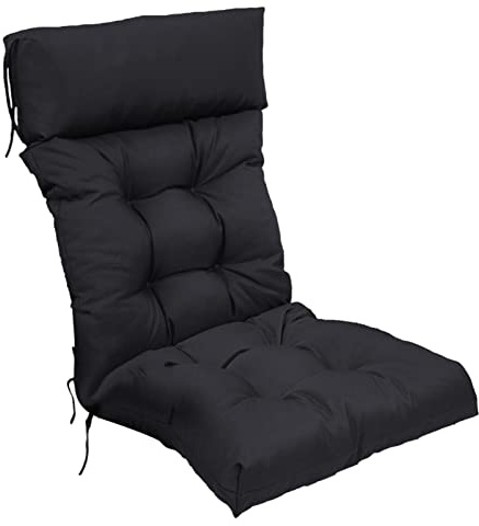 Coussin Chaise À Bascule 125x55 CM, Coussin À Dossier Haut pour Chaise Fauteuil Jardin, Coussin pour Chaise Longue D'extérieur, Coussins Chaise avec Attaches pour Le Jardin Bureau À Domicile, Noir