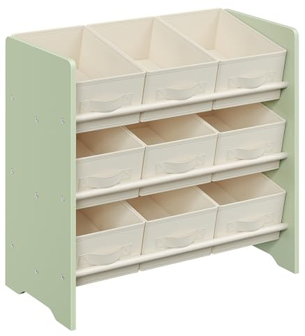 SONGMICS Étagère à Jouets pour Enfants, Étagère à Livres pour Enfants, 9 Boîtes de Rangement en Tissu Non-tissé, Étagère pour Chambre d’Enfant, Spacieuse, 29,5 x 62,5 x 60 cm, Vert Laurier GKR033C10
