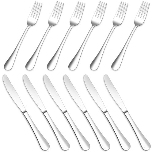 Joyfair Set di 12 posate da bistecca per 6 persone (manico rotondo, 12)