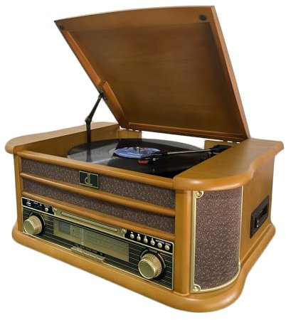 Plattenspieler 8-in-1 Vinyl Turntable Vintage Holz mit AM/FM-Radio, CD/Kassette, USB-Aufnahme, MP3 & Stereo-Lautsprecher