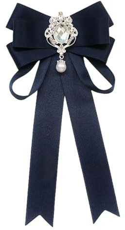 Oshhni Vorgebundene Fliege für Damen, Damen-Krawatte, Schleife, formelle Dekoration, Teenager, einfarbig, Krawatte, Brosche, Anstecknadel für Bluse, Navy blau