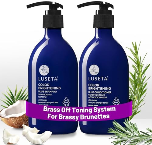 Luseta Blue Shampoo & Conditioner Set - Color Brightening for Brassy and Brunette Treated Hair, Revive Cool Tones, 2x 16.9oz