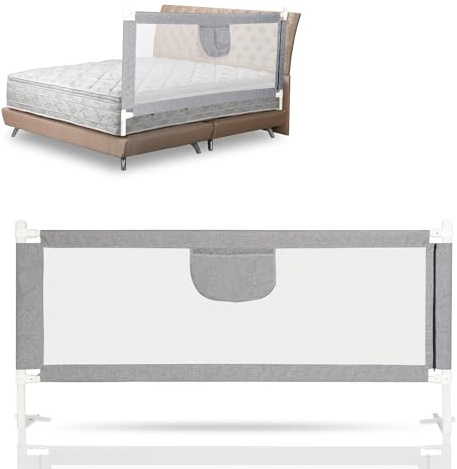 Izrielar Griglia di protezione per letto per bambini, regolabile in altezza, 60-96 cm, 180 x 80 cm, per lettini, colore: grigio