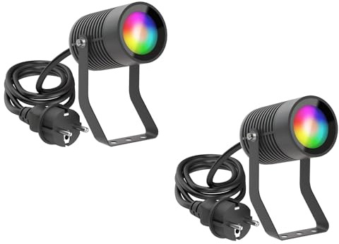 ledscom.de 2 st SHINGA trädgårdsstrålkastare för utomhusbruk, IP65, stickkontakt, antracit, inkl. GU10 RGB-lampa, smart, 473 lm, varmvitt – kallvitt
