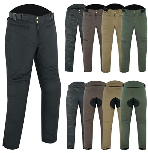 warrior gears Ladies 12 Oz Wax Cotton Motorcycle Trouser Casual Womens CE Protective Armoured Motorbike Waxed Pants, Casual Fixed Waterproof and Mesh Lining Textile Trousers Outdoor, Black - 14