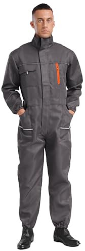 YEAHDOR Mono de Trabajo para Hombres Chaqueta y Pantalones Largos Mono de Trabajo con Cremallera L-5XL Gris 4XL
