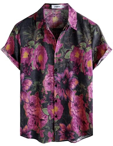 VATPAVE Mens Hawaiian Shirt Short Sleeve Button Down Shirts XXL Black Pink