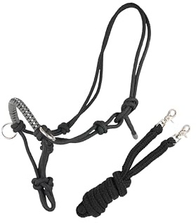 Brama West Knotenhalfter mit Zügel für Pferde - mit Snap-Karabiner und Strass - Schwarz/Grau, Gr. Full