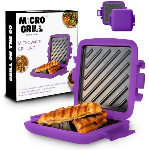 Micro Grill Classic™ Microwave Sandwich Maker, Microwave Grill, Toaster, 3 Minute Grilled Cheese Sandwich Maker, Thick Silicone Cover, Safe Food Grade, Panini Press, Dishwasher Safe (Purple, Regular)