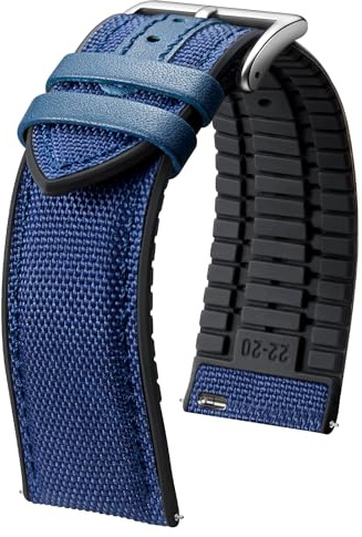 BINLUN Bracelets de Montre en Nylon Silicone Dégagement Rapide Bracelet Montre Remplacement Hybride Toile Caoutchouc Pour Hommes Femmes 9 Couleurs (Bleu Foncé/Boucle Argent,21mm)