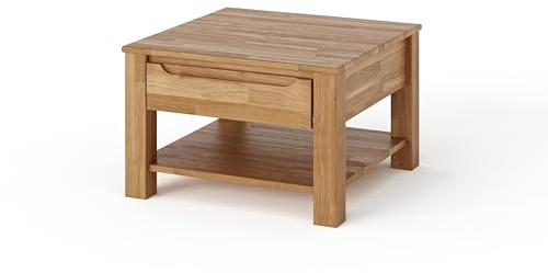 Kiki Design Couchtisch aus Eiche, Breite 70 cm aus Massivholz mit Mit 1 Schubkasten, Wohnzimmer