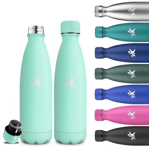 Grsta Gourde Isotherme, Gourde 500ml, Gourde Inox, Sans BPA, Gourde Reutilisable, 24h Froid & 12h Chaud, Gourde Enfant Anti Fuite, Double Vide, Thermos pour l'École, Bureau, Camping, Voyage, Extérieur