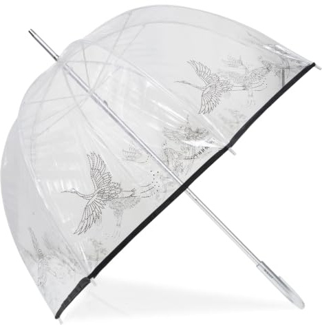 Isotoner Parapluie canne cloche transparente résistance PVC/Héron Cendré