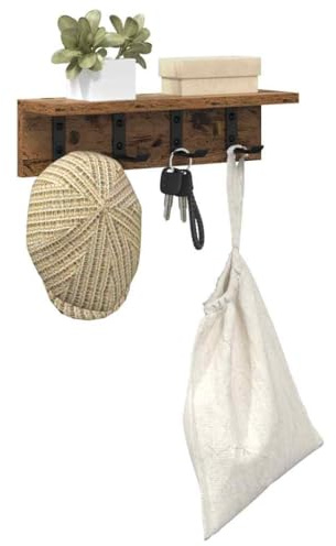 vidaXL Appendiabiti da Muro in Legno Vintage di, con Ganci in Metallo. È Un Organizer Moderno per l'ingresso, Facile da Pulire e con mensole per riporre Oggetti. Ottimo per Il corridoio!