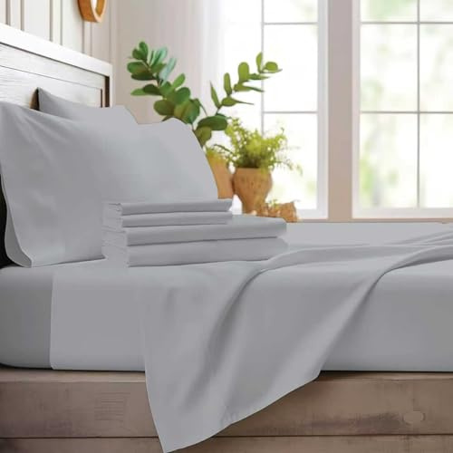 ONIROS Home Juego de Sabanas 180x200 de Lujo Incluye 2 Funda Almohada 50x80 | Sabana Bajera 180 x 200 Ajustables y Encimera | Sábanas 180x200 - (Ropa de Cama 180 x 190/200, Gris Claro)