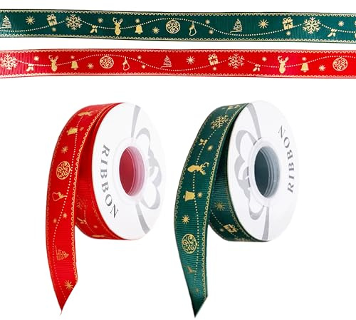 Chtuiklri Ruban Satin de Noël pour Emballage, 25mm x 69M, Ruban Noel, Cadeau de Noël pour Emballer Cadeaux de Noe, Ruban Cadeau