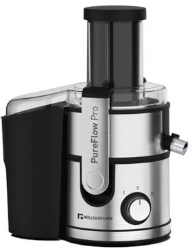 Muller Kitchen MK-6075 Licuadora para verduras y frutas (INOX, Tubo de alimentación extra grande, 2 velocidades, pies de goma antideslizantes)