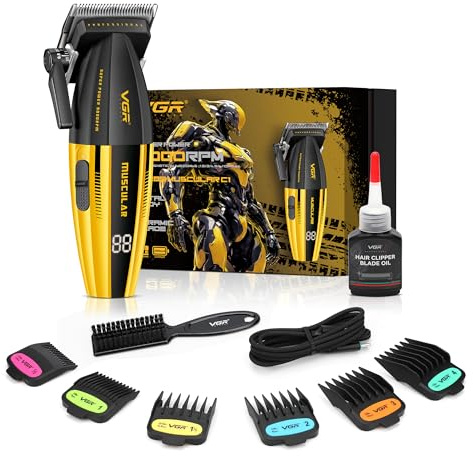 VGR V-285C Professional Hair Clippers Men Barber | Cordless USB-C Rechargeable Battery, High Speed 9000 RPM Motor, Ceramic Blade with Taper Lever 0.8–2 mm
