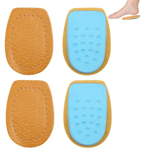 2 paia di cuscini per tallone per scarpe in pelle bovina, 9,2 x 6,8 x 1 cm, con cuneo sul tallone, tendine d'Achille, rialzo delle scarpe, con rinforzo in altezza invisibile, unisex (marrone)