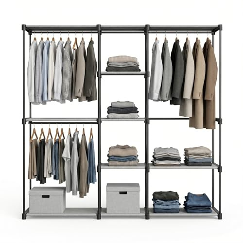 Pincho Armario Ropero, Armarios de Tela, Vestidor Abierto, Closet Organizer, Estanterias Almacenaje, Perchero Ropa Resistente con Barra Colgar Ropa, Organizador Armario - 182 x 43 x 182 cm