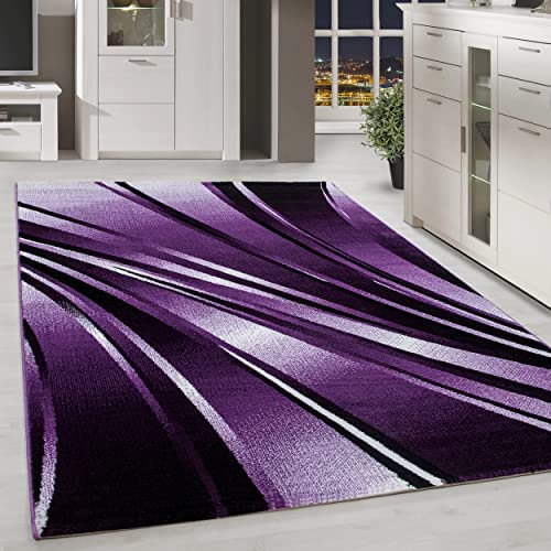 HomebyHome Teppich Wohnzimmer 120x170 cm Rechteckig Lila Kurzflor Abstrakt Design - Teppich Schlafzimmer, Esszimmer, Küche Flauschiger Extra Weich Tepich Waschbär Einfache Reinigung