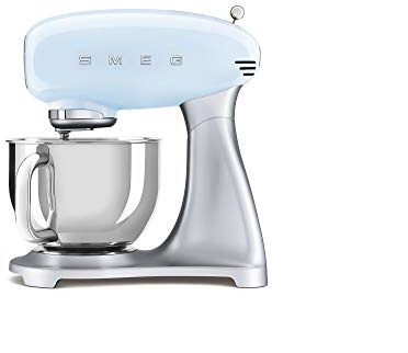 Smeg, SMF02PBEU Küchenmaschine, 10 Geschwindigkeitsstufen, Planetenrührwerk, Sicherheitsabschaltung, 2 Rührbesen, Kugelgriff aus Edelstahl, 800 W, Pastellblau